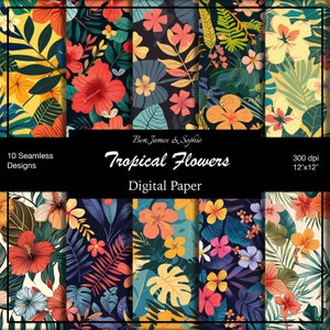 Flowers Digital Paper | Tropical Backgrounds | Commercial Use | Printable Paper Set | Scrapbooking Paper | Crafts | DIY