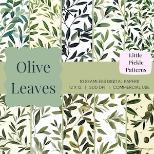 Olive Leaf Digital Paper: Scrapbook & Craft Backgrounds (12x12in)