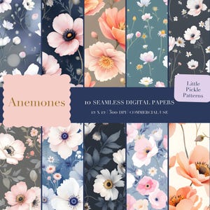Watercolour Anemone Seamless Pattern | Soft Floral Digital Paper (Commercial Use)