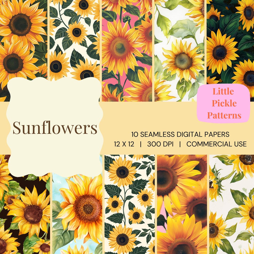 Sunflower Digital Paper: Seamless Floral Pattern (12x12 JPEG) - Etsy