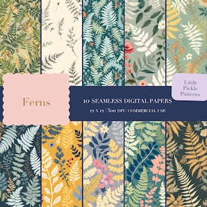 Botanical Fern Seamless Pattern Digital Papers | Victorian Illustration, Commercial Use