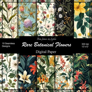 Rzadki papier cyfrowy Botanical Flowers - bezszwowy wzór kwiatowy do scrapbookingu, majsterkowania, artykułów piśmiennych lub pakowania prezentów
