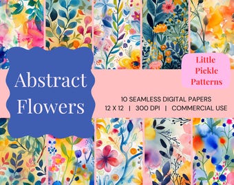 Watercolor Flower Digital Paper: Abstract Backgrounds (12x12 JPEG)