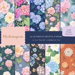 Modèle sans couture d'hortensias kawaii | Papier numérique floral chibi (usage commercial)