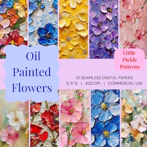 Oil Painted Flower Digital Paper: Scrapbook & Craft Backgrounds (12x12, JPEG)