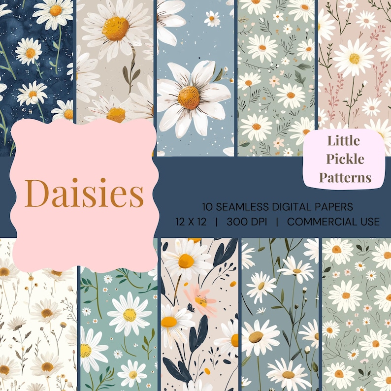 Daisy Flowers Digital Paper: Scrapbook Printable Backgrounds (12x12 ...