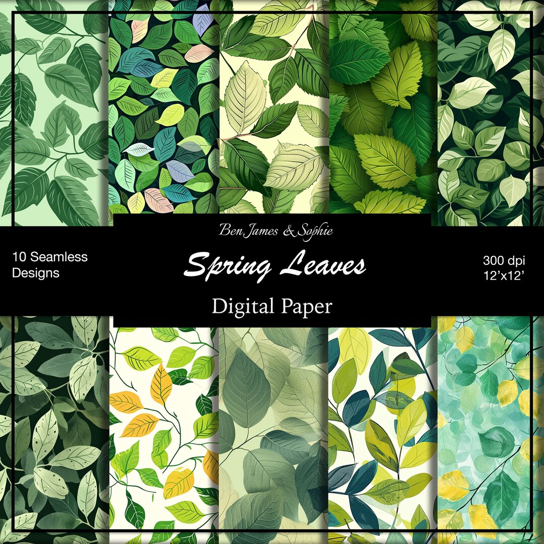 Spring Leaves Digital Paper - Seamless Leaf Pattern for Scrapbooking ...