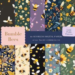 Platt vektor humla sömlöst mönster | Sommar digitalt papper (kommersiellt bruk)