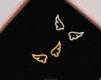 Sterling Silver Tiny Angel Wing Stud Earrings: Delicate Feather Jewelry, Silver or Gold