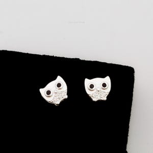 以下が含まれることがあります： クリアなクリスタルアクセントが付いたシルバーのフクロウスタッドピアスのペア