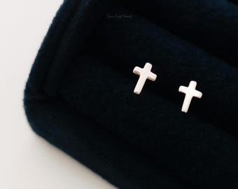 Tiny Sterling Silver Cross Stud Earrings: Simple Stacking Jewelry