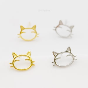 Schattige kat-oorknopjes in sterlingzilver, zilver of goud, op de natuur geïnspireerd, dierenoorbellen