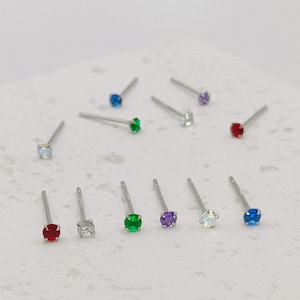 Extra Tiny CZ Stud Earrings in Sterling Silver, 2.5mm Stud Earrings, Stacking Earrings, Cute, Delicate