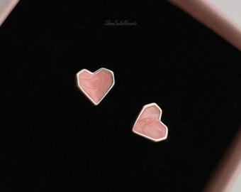 Pink Heart Sterling Silver Stud Earrings, Delicate Jewelry