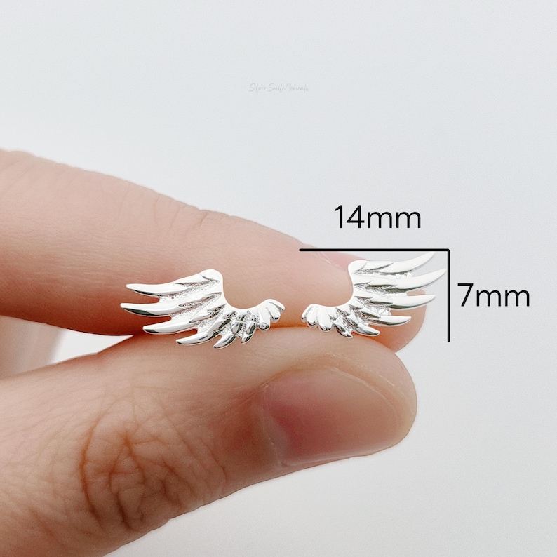 Sterling Silver Angel Wing Stud Earrings: Memorial Jewelry, Guardian Angel image 4