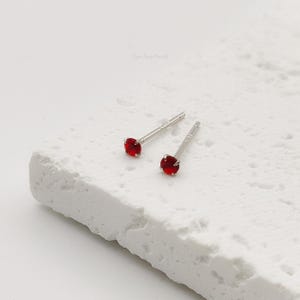 Extra Tiny Red CZ Sterling Silver Stud Earrings: 2.5mm Stacking Jewelry