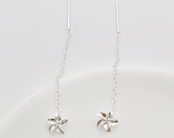 Sterling Silver Flower Threader Earrings: Tiny Daisy Chain Earrings