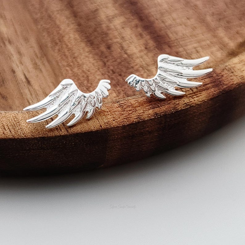 Sterling Silver Angel Wing Stud Earrings: Memorial Jewelry, Guardian Angel image 1