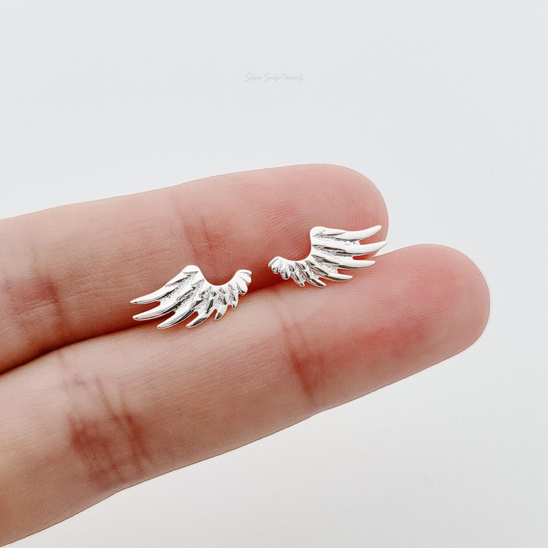 Sterling Silver Angel Wing Stud Earrings: Memorial Jewelry, Guardian Angel image 7