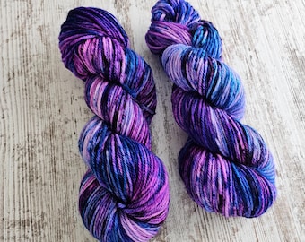 Rockin Confetti - Hand Dyed Superwash Merino and Nylon Blend Worsted Weight Yarn, Merino Wool, Gifts for Her, Pink, Purple, Blue