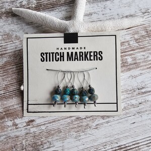 Handmade Beaded Stitch Markers for Knitting, Stitchmarkers, Stitch Holders, Knitting and Crochet Notions, Set of 5, Blue and Teal