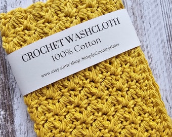 Crochet Wash Cloth, 100% Cotton, Dish Cloth, Wash Rag, Spa, Beauty, Eco Friendly, Crochet Washcloth, Crochet Dishcloth, Yellow, Mustard