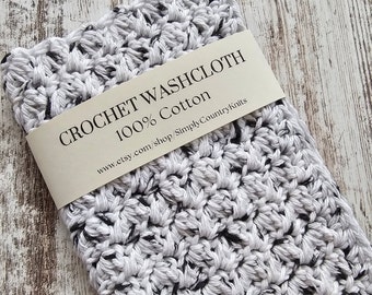 Crochet Wash Cloth, 100% Cotton, Dish Cloth, Wash Rag, Spa, Beauty, Eco Friendly, Crochet Washcloth, Crochet Dishcloth, Black and White