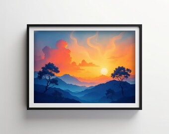 Geometric Nature Fusion | Indigo Bloom Downloadable PRINTABLE Digital | IB211