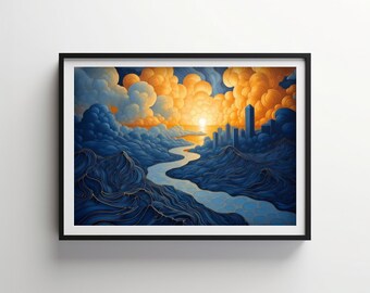 River of Geometry | Indigo Bloom Downloadable PRINTABLE Digital | IB199