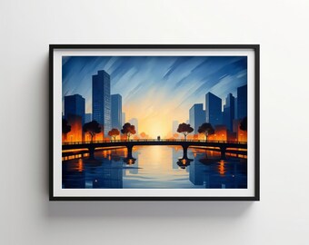 Romantyczny zachód słońca na moście | Indigo Bloom Do pobrania DO DRUKU Cyfrowe | IB110