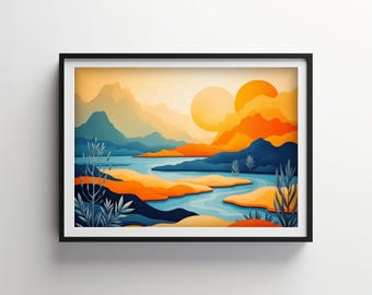 Geometría nostálgica / Flor índigo Descargable IMPRIMIBLE Digital / IB145