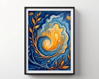 Reflexión en espiral / Flor índigo Descargable IMPRIMIBLE Digital / IB149