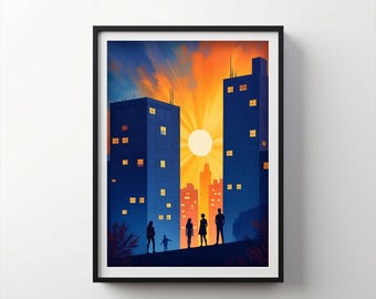 Paisaje urbano Serenidad / Flor índigo Descargable IMPRIMIBLE Digital / IB154