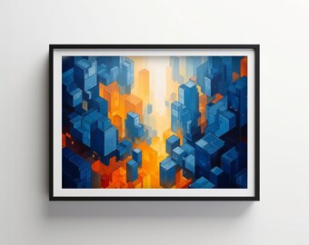 Abstracción geométrica / Flor índigo Descargable IMPRIMIBLE Digital / IB156