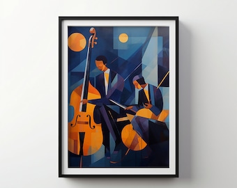 Jazz in Indigo Wydrukowana Sztuka Ścienna | Indigo Bloom Wydrukowana Dekoracja | Pobieralny Wydruk Sztuki IB29