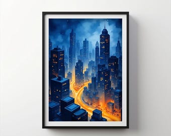 Paisaje nocturno urbano / Indigo Bloom Descargable IMPRIMIBLE Digital / IB155