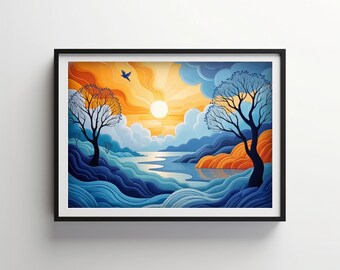 Paisaje sereno / Flor índigo Descargable IMPRIMIBLE Digital / IB147