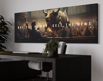 Buy The Rumor Sell The News, Stock Market Art, Trading Decor For Office, Bull Market Trader Gift, Framed Canvas For New Office Wall Decor