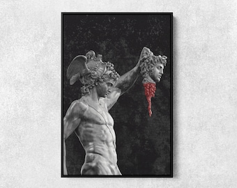 Perseus And Medusa Canvas Print, Perseus Statue, Greek Mythology Wall Art, Ancient Greek Poster, Head of Medusa Print, Greek Decor