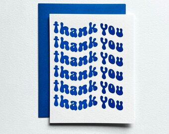 Trendy Thank You Card - Retro Thank You Card - Wavy Font Thank You - Hand Printed