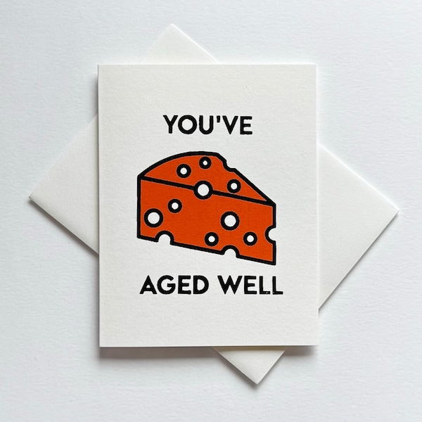 Cheese Pun Card - Punny Birthday Card - Hand Printed Greeting Card for Best Friend
