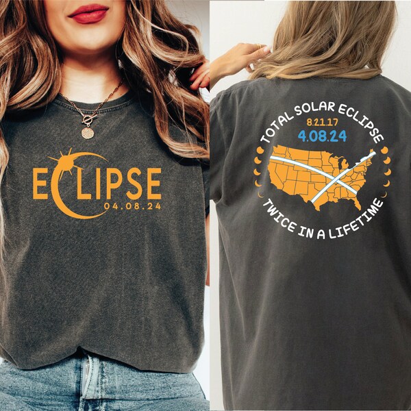Total Solar Eclipse 2024 Comfort Colors Shirt,Double-Sided Shirt, April 8th 2024 Shirt, Eclipse Event 2024 Tee,Eclipse Shirt,USA Map, N211