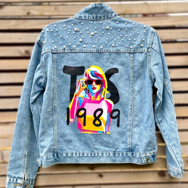 Custom Taylor denim jacket with pearls and surprise tour badge :)