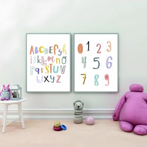 Impression alphabet et chiffres, éducatif pour enfants à imprimer, affiche arc-en-ciel pour tout-petits, affiche ABC colorée, impression numérique bébé