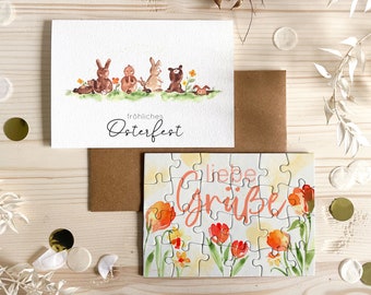 Carte de Pâques avec puzzle - carte de vœux avec enveloppe et vœux de Pâques comme cadeau de Pâques *Motif lapin de Pâques