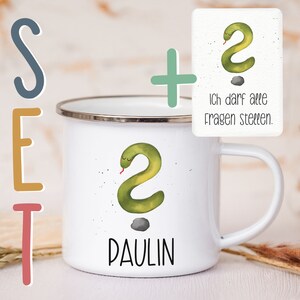 Personalisierte Emaille Tasse A6 Affirmationskarte Postkarte Geschenkset Mutmacher Selbstliebe Metallbecher Campingtasse mit Wunschnamen