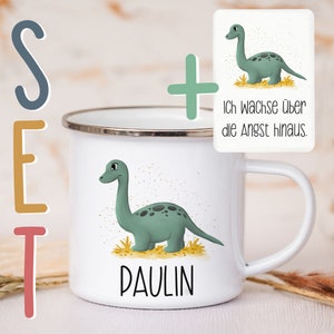 Personalisierte Emaille Tasse A6 Affirmationskarte Postkarte Geschenkset Mutmacher Selbstliebe Metallbecher Campingtasse mit Wunschnamen