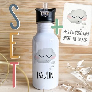 Personalisierbare Trinkflasche mit Wunschnamen Edelstahl 0.5l für Kinder Schule Kita Affirmationskarte A6 Achtsamkeit Mutmacher Geschenk