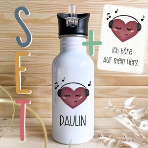 Personalisierbare Trinkflasche mit Wunschnamen Edelstahl 0.5l für Kinder Schule Kita Affirmationskarte A6 Achtsamkeit Mutmacher Geschenk