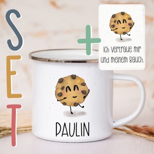 Personalisierte Emaille Tasse A6 Affirmationskarte Postkarte Geschenkset Mutmacher Selbstliebe Metallbecher Campingtasse mit Wunschnamen